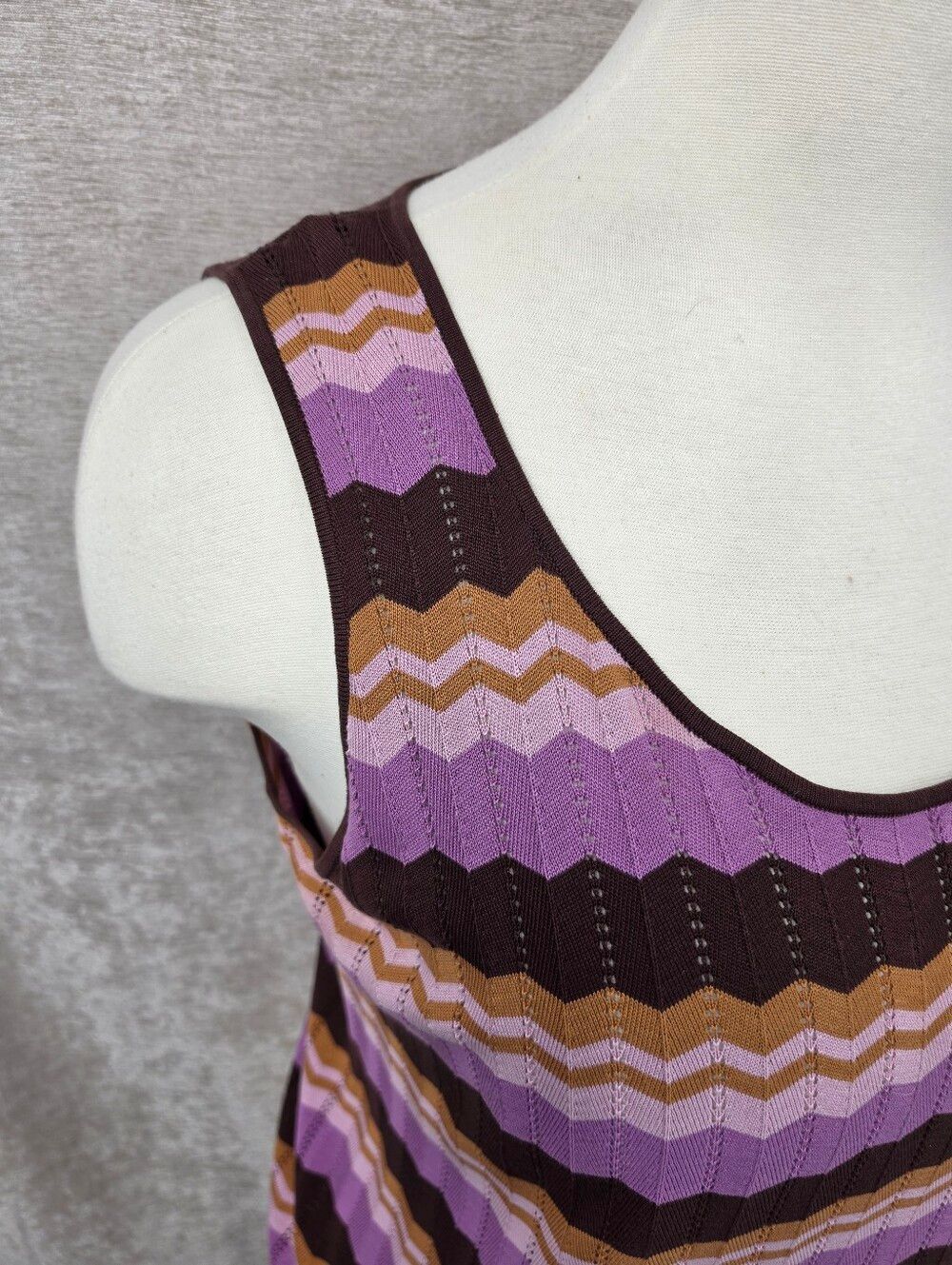 August Silk Sleeveless Knit Zigzag Chevron Stripe Tank Top in Purple and Brown - Picture 2 of 8